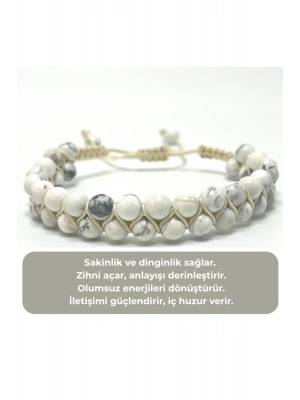 SERTİFİKALI Havlit Çift Sıra Doğal Taş Makrome Bileklik Ayarlanabilir Ölçü