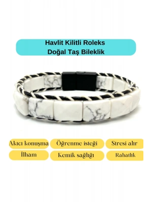 Sertifikalı Havlit Kilit Kapama Roleks Doğal Taş Deri Bileklik