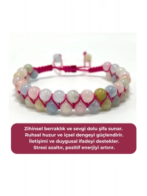 SERTİFİKALI Helkum Çift Sıra Doğal Taş Makrome Bileklik Ayarlanabilir Ölçü