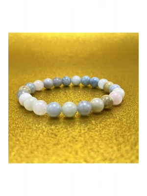 Sertifikalı Helkum (HELİDOR-AKUAMARİN-MORGANİT)8mm Elastik Misinalı Doğal Taş Bileklik