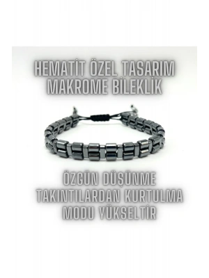 SERTİFİKALI Hematit Doğal Taş Makrome Özel Tasarım Doğal Taş Bileklik Ayarlanabilir Ölçü