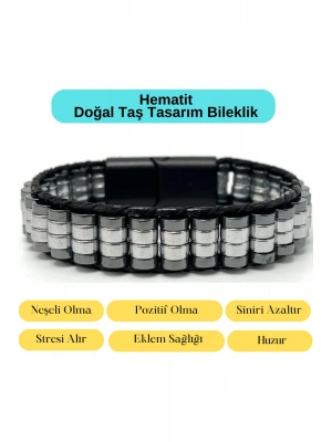 Sertifikalı Hematit Doğal Taş Tasarım Erkek Bileklik