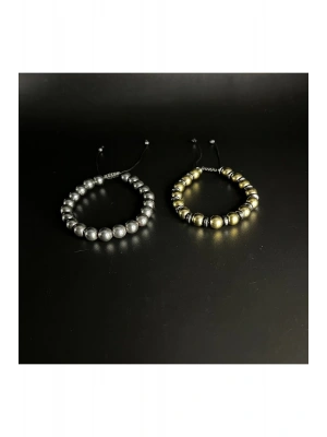 SERTİFİKALI  Hematit GOLD VE SİYAH Renk 2li Kombin Makrome Doğal Taş Bileklik 8mm