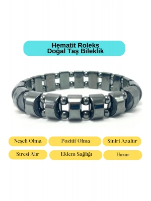 Sertifikalı Hematit Roleks Kesim ve 6mm Doğal Taş Bileklik