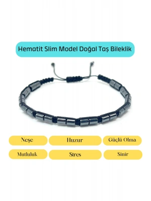 Sertifikalı Hematit Slim Model Makrome Doğal Taş Bileklik