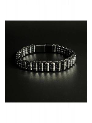 SERTİFİKALI Hematit Taşı Şık Erkek Siyah Doğal Taş Bileklik Mıknatıslı ve Kilitli Kapama