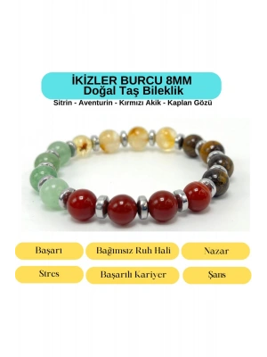 Sertifikalı İkizler Burcu 8mm 33lük Doğal Taş Bileklik