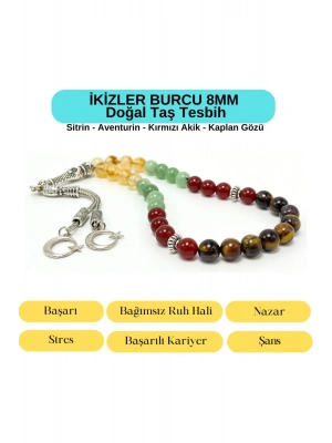 Sertifikalı İkizler Burcu 8mm 33lük Doğal Taş Tesbih