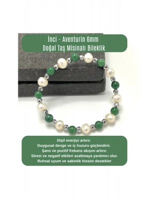 SERTİFİKALI İnci - Aventurin 6mm Doğal Taş Misinalı Bileklik