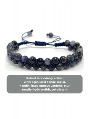 SERTİFİKALI İyolit Çift Sıra Doğal Taş Makrome Bileklik Ayarlanabilir Ölçü