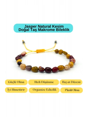 Sertifikalı Jasper Natural Kesim Makrome Doğal Taş Bileklik Ayarlanabilir Ölçü