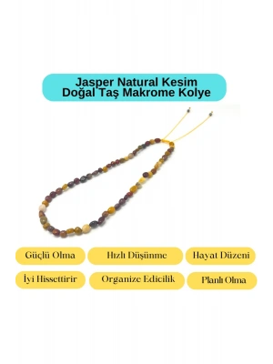 Sertifikalı Jasper Natural Kesim Makrome Doğal Taş Kolye Ayarlanabilir Ölçü