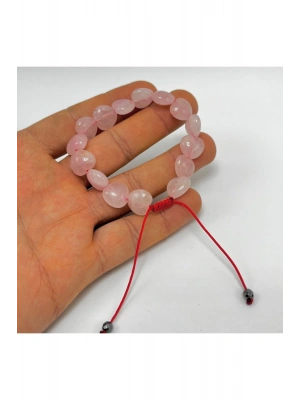 SERTİFİKALI Kalp Şekilli Pembe Kuvars Makrome Doğal Taş Bileklik