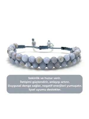 SERTİFİKALI Kalsedon Çift Sıra Doğal Taş Makrome Bileklik Ayarlanabilir Ölçü