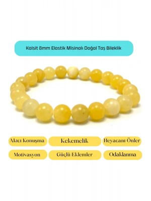 Sertifikalı Kalsit 8mm Elastik Misinalı Doğal Taş Bileklik