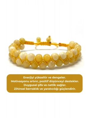 SERTİFİKALI Kalsit Çift Sıra Doğal Taş Makrome Bileklik Ayarlanabilir Ölçü