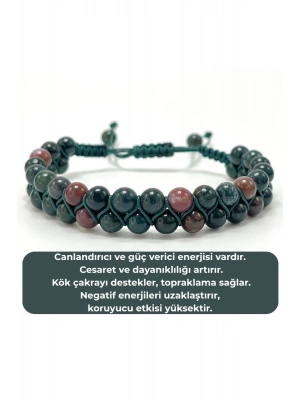 SERTİFİKALI Kan Taşı Çift Sıra Doğal Taş Makrome Bileklik Ayarlanabilir Ölçü