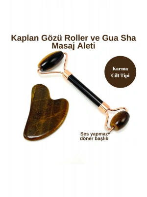 Sertifikalı Kaplan Gözü 1. Sınıf Kalite Roller ve Gua Sha Doğal Taş Masaj Aleti Takım