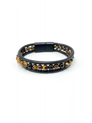 Sertifikalı Kaplan Gözü Doğal Taş Erkek Bileklik Mıknatıslı Kilit