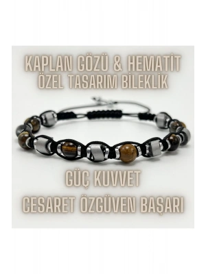 Sertifikalı Kaplan Gözü Hematit Doğal Taş Bileklik Makrome Güç Kuvvet Cesaret Özgüven Başarı