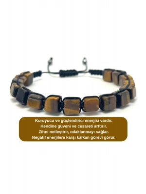 SERTİFİKALI Kaplan Gözü Küp Kesim Makrome Doğal Taş Bileklik 6mm