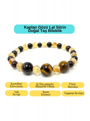 Sertifikalı Kaplan Gözü - Lal - Sitrin Doğal Taş Bileklik Misinalı