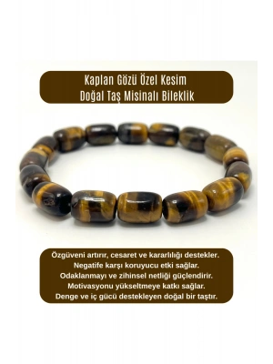 SERTİFİKALI Kaplan Gözü Özel Kesim Doğal Taş Misinalı Bileklik