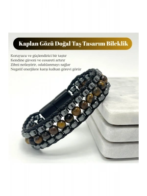 Sertifikalı Kaplan Gözü Taşı Erkek Bileklik – Çelik Kilitli, Doğal Taş Tasarım, Şık ve Özgün