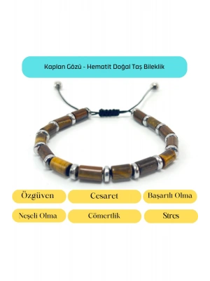 Sertifikalı Kaplan Gözü ve Hematit Makrome Doğal Taş Bileklik