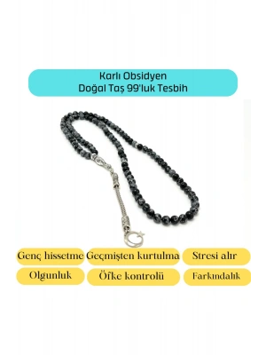 Sertifikalı Karlı Obsidyen 6mm 99luk Doğal Taş Tesbih