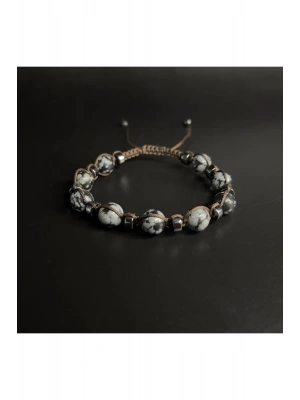 SERTİFİKALI Karlı Obsidyen Hematit Ayarlanabilir Ölçü Unisex Doğal Taş Bileklik