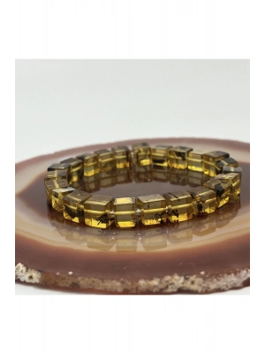 Sertifikalı Kehribar Bileklik Küp Kesim Elastik Misinalı