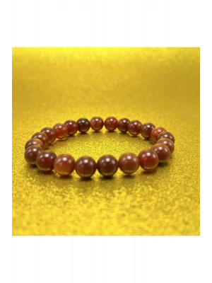 Sertifikalı Kırmızı Akik 8mm Elastik Misinalı Doğal Taş Bileklik