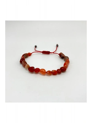 SERTİFİKALI Kırmızı Akik Natural Kesim Makrome Doğal Taş Bileklik