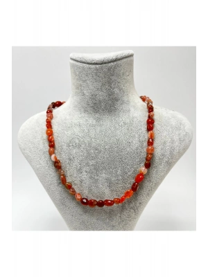 SERTİFİKALI Kırmızı Akik Natural Kesim Makrome Doğal Taş Kolye