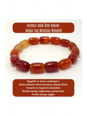 SERTİFİKALI Kırmızı Akik Özel Kesim Doğal Taş Misinalı Bileklik