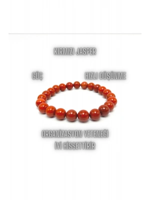 Sertifikalı Kırmızı Jasper 8mm Elastik Misinalı Doğal Taş Bileklik