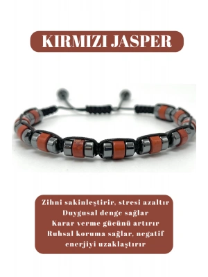 Sertifikalı Kırmızı Jasper Disk Model Doğal Taş Makrome Bileklik Ayarlanabilir Ölçü