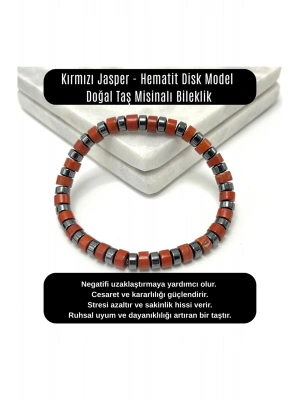 SERTİFİKALI Kırmızı Jasper - Hematit Disk Model Doğal Taş Misinalı Bileklik