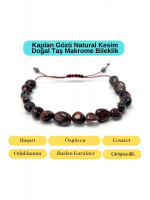 Sertifikalı Kırmızı Kaplan Gözü Natural Kesim Makrome Doğal Taş Bileklik