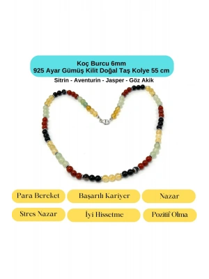 SERTİFİKALI Koç Burcu 6mm 925 Ayar Gümüş Doğal Taş Kolye 55 cm