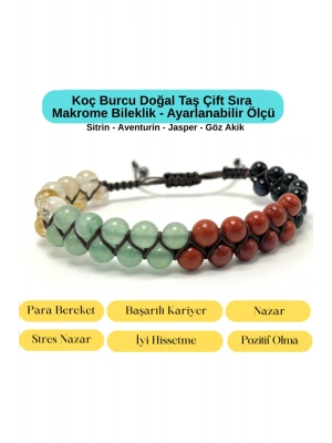 SERTİFİKALI Koç Burcu Doğal Taş Çift Sıra Makrome Bileklik