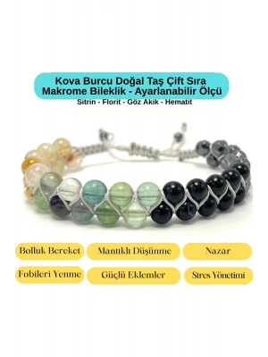 SERTİFİKALI Kova Burcu Doğal Taş Çift Sıra Makrome Bileklik