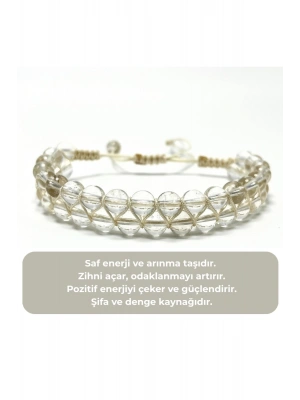 SERTİFİKALI Kristal Kuvars Çift Sıra Doğal Taş Makrome Bileklik Ayarlanabilir Ölçü