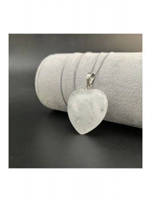 Sertifikalı Kristal Kuvars Kalp Model Doğal Taş Kolye (KARARMAMA GARANTİLİ)