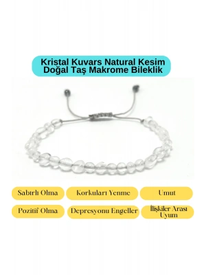 Sertifikalı Kristal Kuvars Natural Kesim Makrome Doğal Taş Bileklik Ayarlanabilir Ölçü