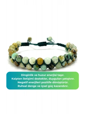 SERTİFİKALI Krizokol Çift Sıra Doğal Taş Makrome Bileklik Ayarlanabilir Ölçü