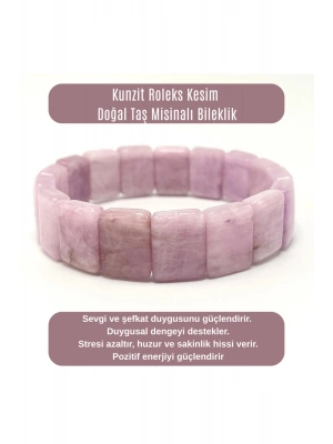 SERTİFİKALI Kunzit Roleks Kesim Doğal Taş Misinalı Bileklik