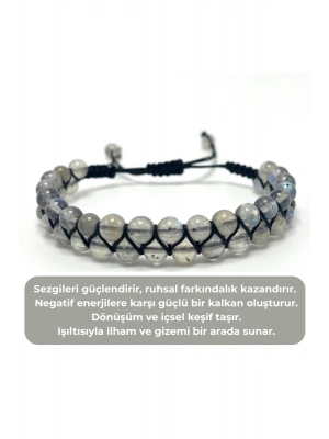 SERTİFİKALI Labrodorit Doğal Taş 6mm Çift Sıra Doğal Taş Makrome Bileklik Ayarlanabilir Ölçü