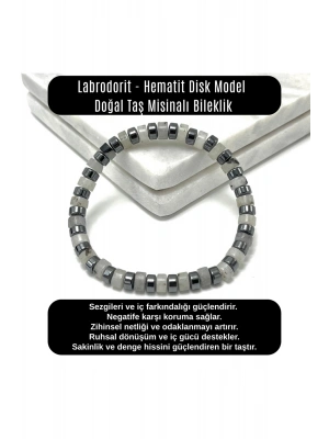SERTİFİKALI Labrodorit - Hematit Disk Model Doğal Taş Misinalı Bileklik